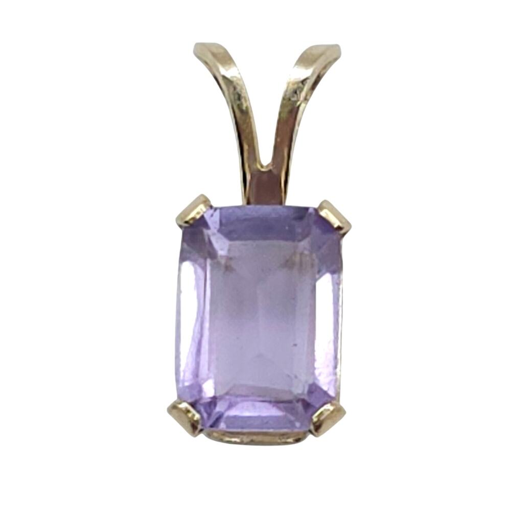 14k Yellow Gold Natural Amethyst Solitaire Pendant Charm Fine Estate Jewelry